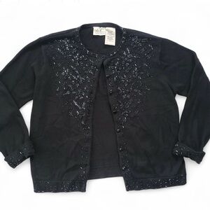 Vintage Women’s Kathie Lee‎ Beaded Black Holiday Sweater Snowflake size Medium